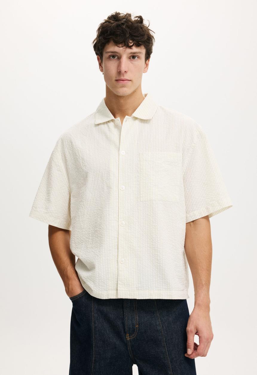 Cotton On - Ventura Short Sleeve Shirt - Sage Stripe