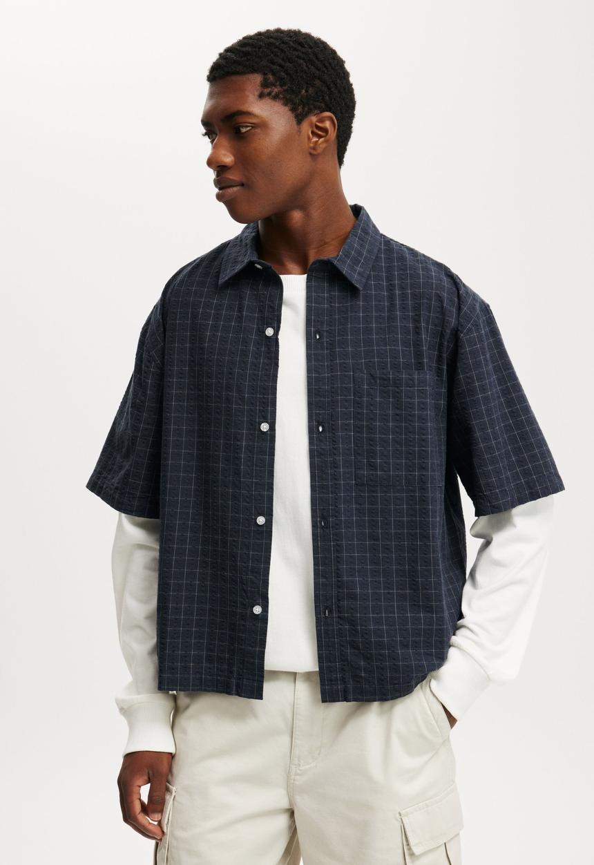 Cotton On - Darcy Short Sleeve Shirt - Navy Grid Check