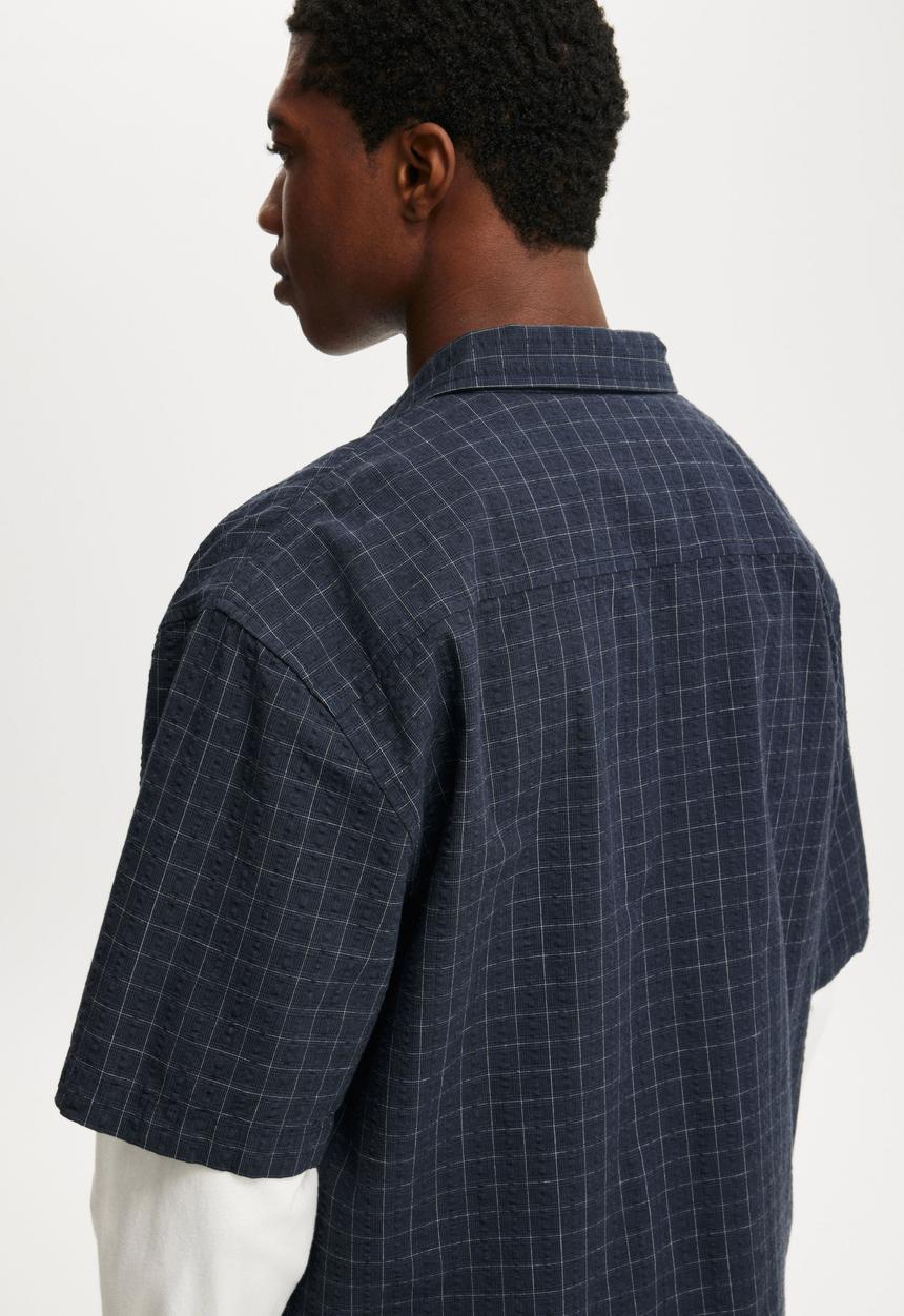 Cotton On - Darcy Short Sleeve Shirt - Navy Grid Check