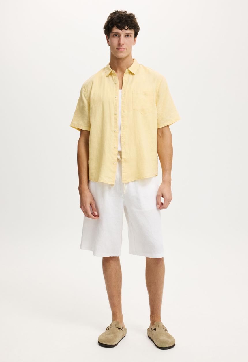 Cotton On - Relaxed Linen Short Sleeve Shirt - Faded Yellow