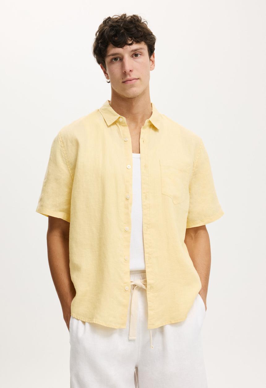 Cotton On - Relaxed Linen Short Sleeve Shirt - Faded Yellow