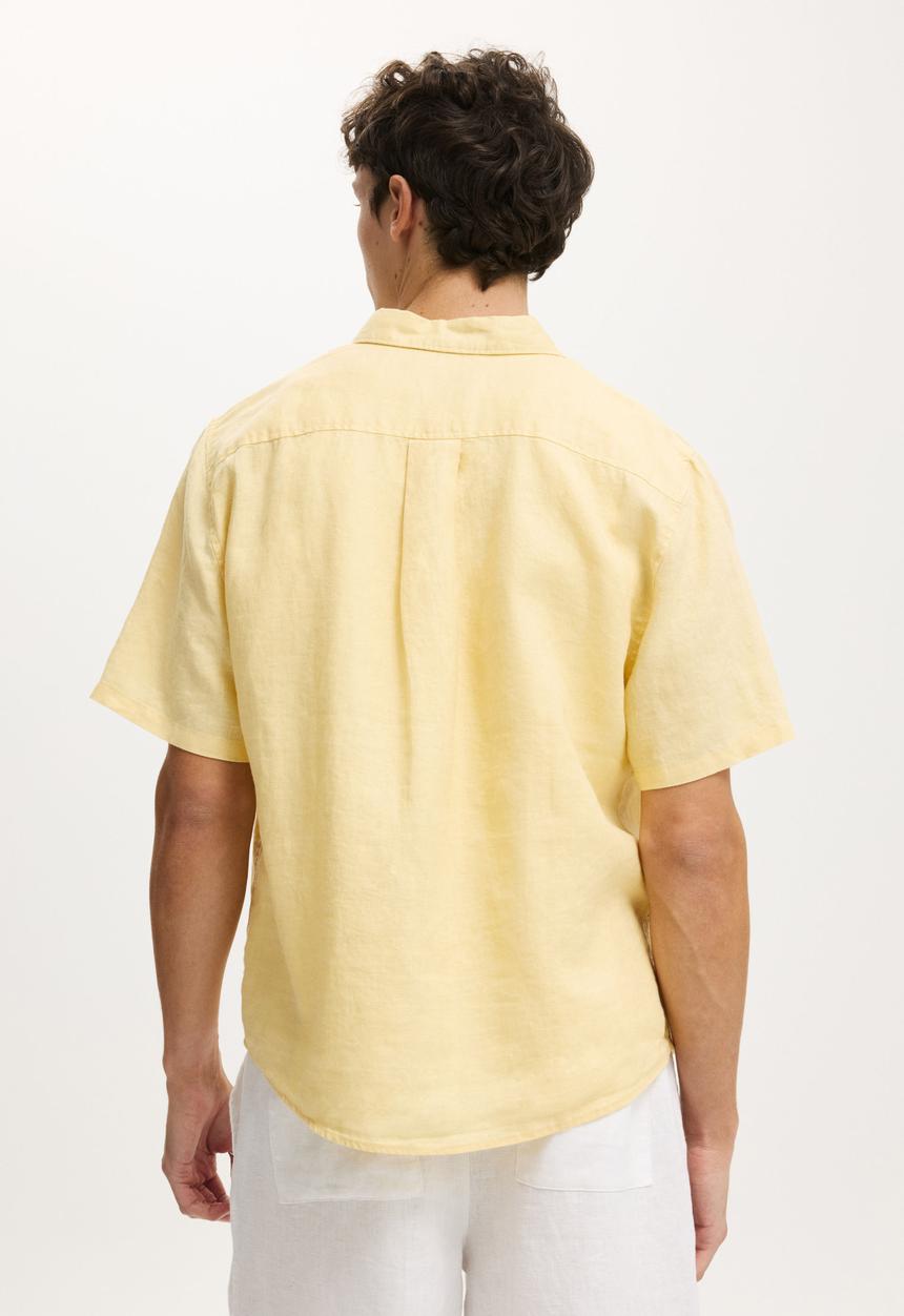 Cotton On - Relaxed Linen Short Sleeve Shirt - Faded Yellow