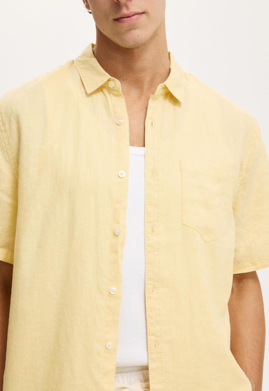 Cotton On - Relaxed Linen Short Sleeve Shirt - Faded Yellow