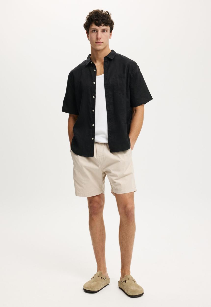 Cotton On - Relaxed Linen Short Sleeve Shirt - Black