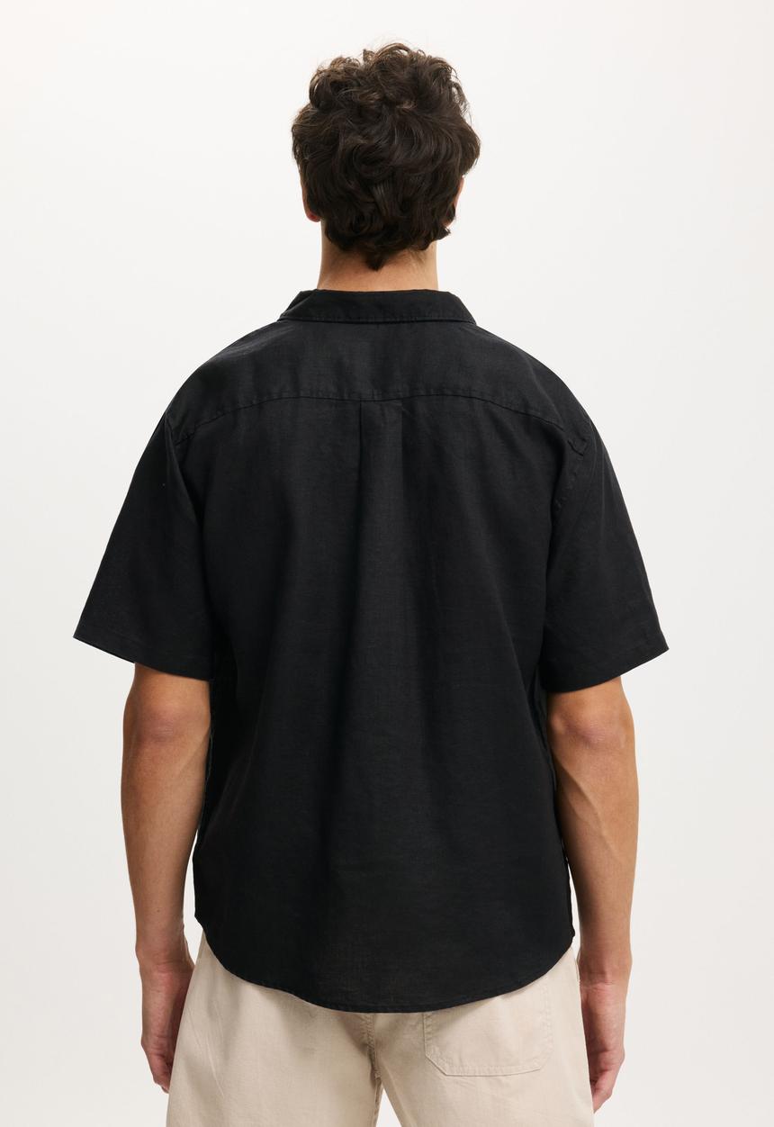Cotton On - Relaxed Linen Short Sleeve Shirt - Black