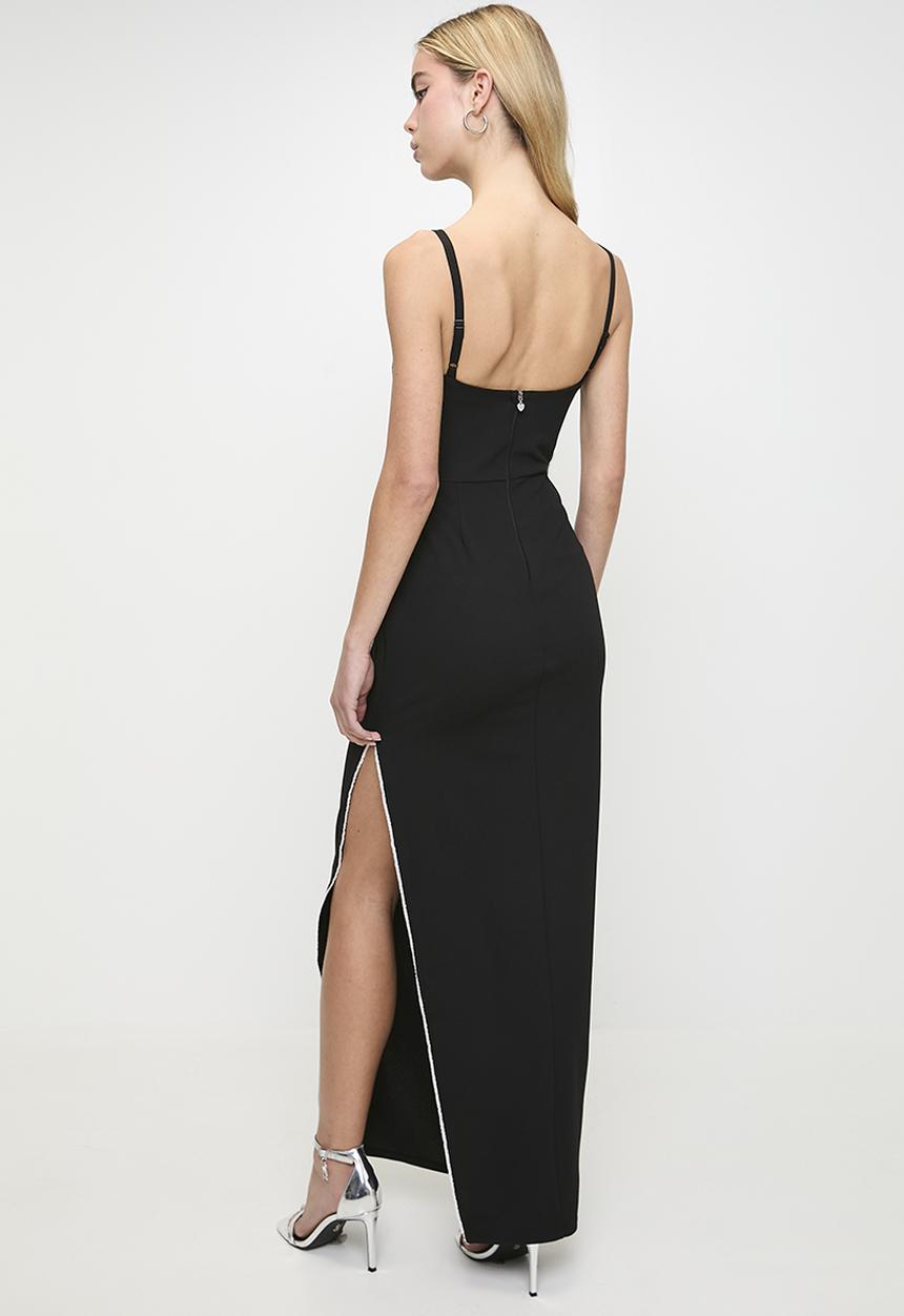 SISSY BOY - Skip A Beat: Maxi Dress, High Slit And Pearl Diamante Trim - Black