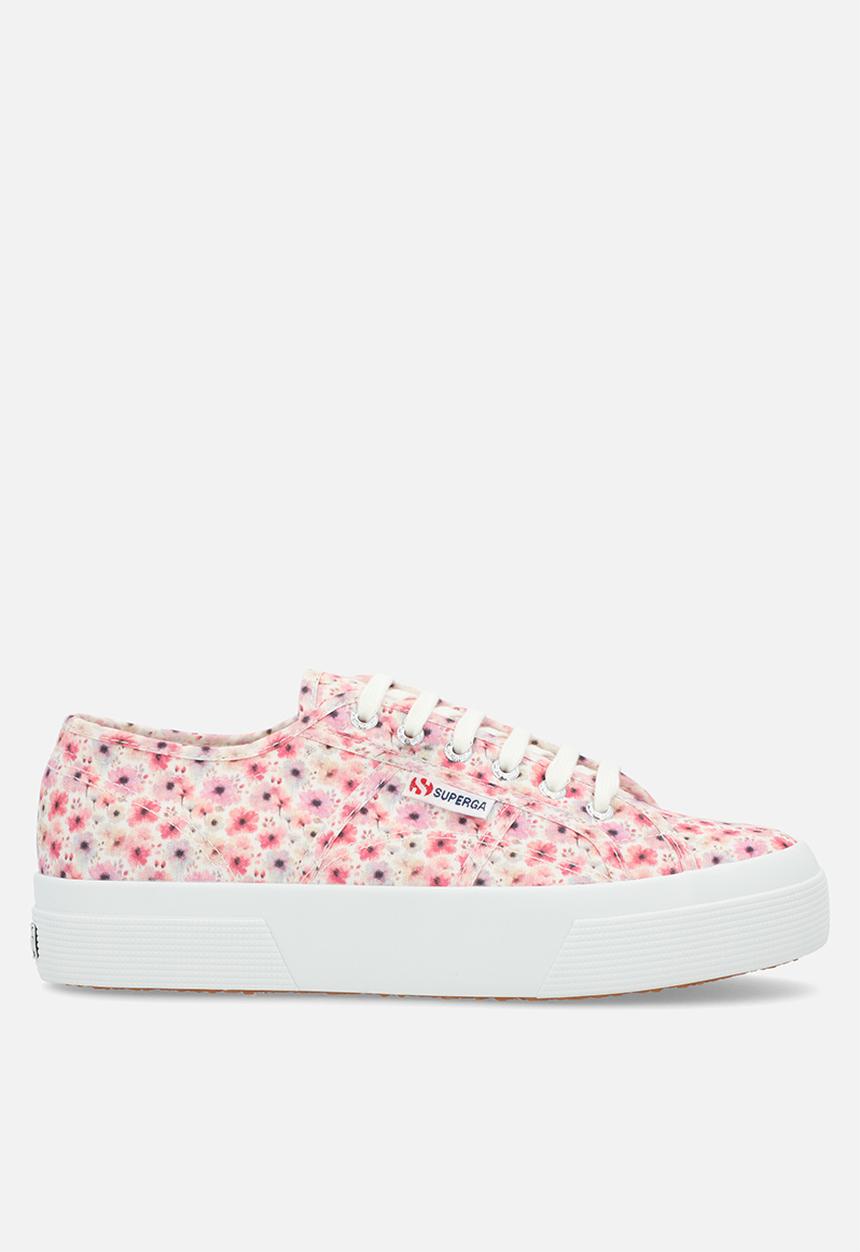 SUPERGA - 2740 watercolour mid platform - flower print - aah white avorio pink