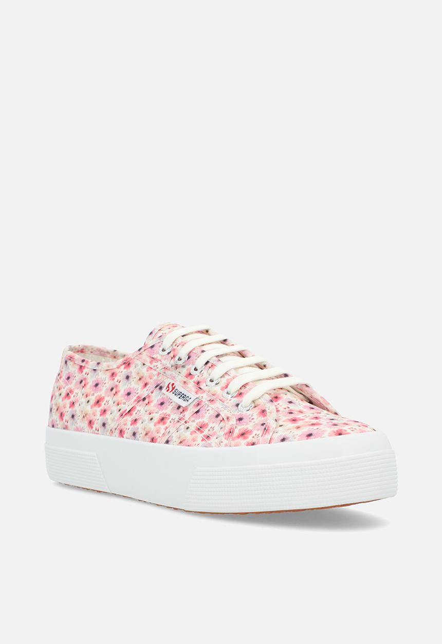 SUPERGA - 2740 watercolour mid platform - flower print - aah white avorio pink