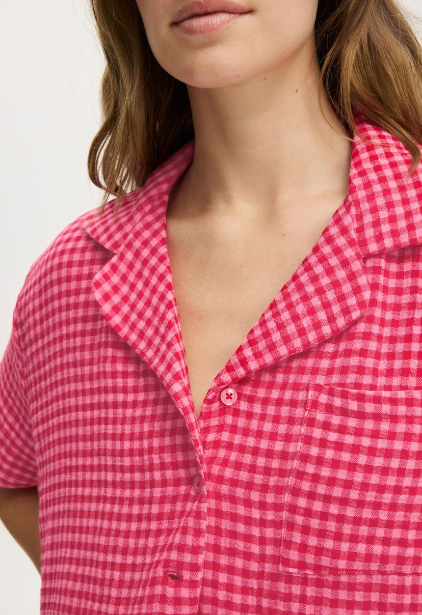 Cotton On - Relax short sleeve sleep set - flossy gingham pink/spicy red
