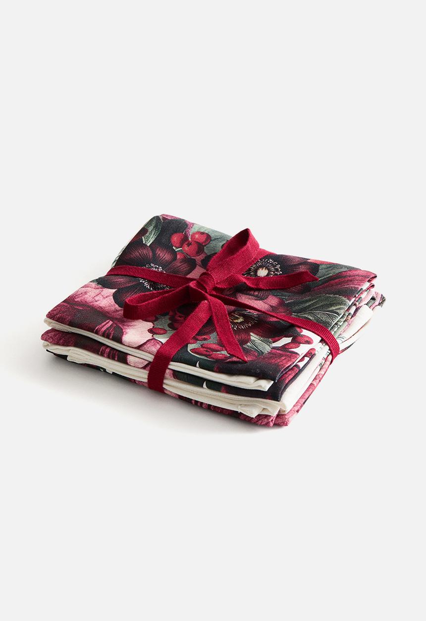 H&M - 4-Pack napkins - white/amaryllis