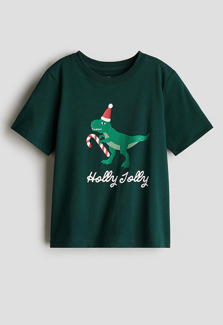 H&M - Printed T-shirt - dark green/dinosaur
