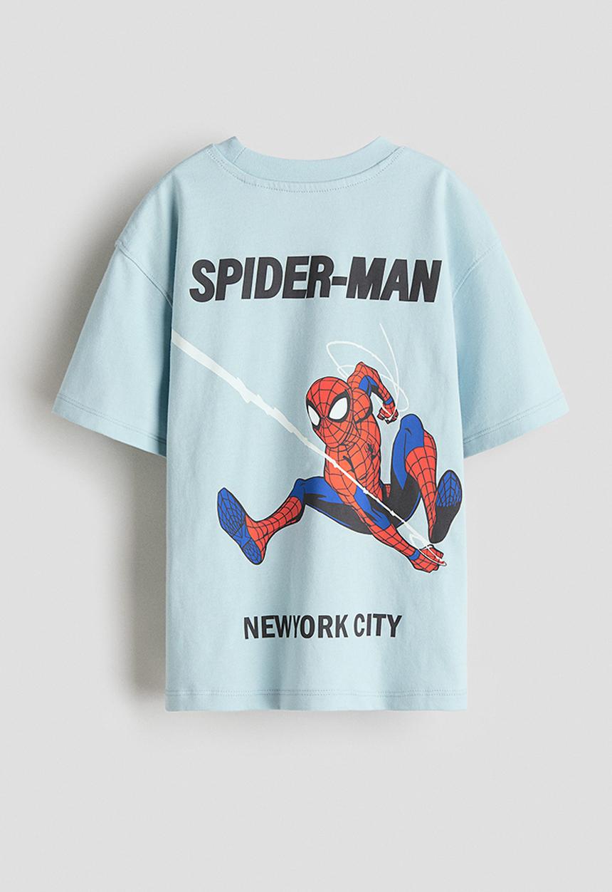 H&M - Oversized printed T-shirt - light blue/spider-man 