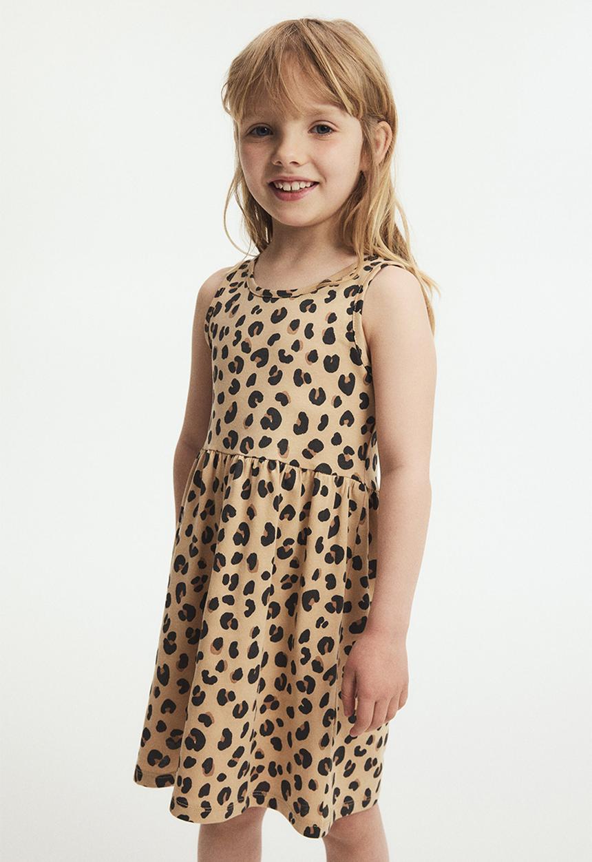 H&M - Patterned cotton dress - beige/leopard print