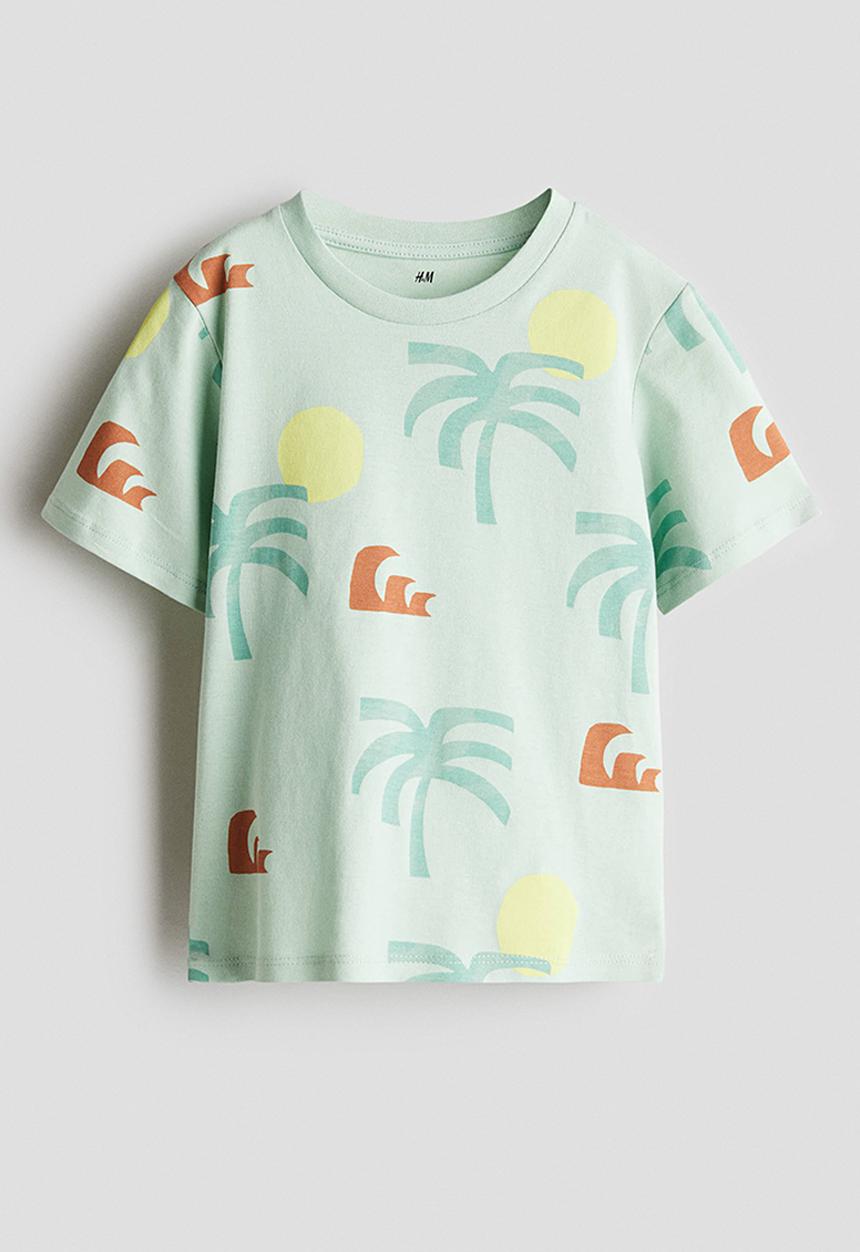 H&M - Printed T-shirt - light green/palm trees 