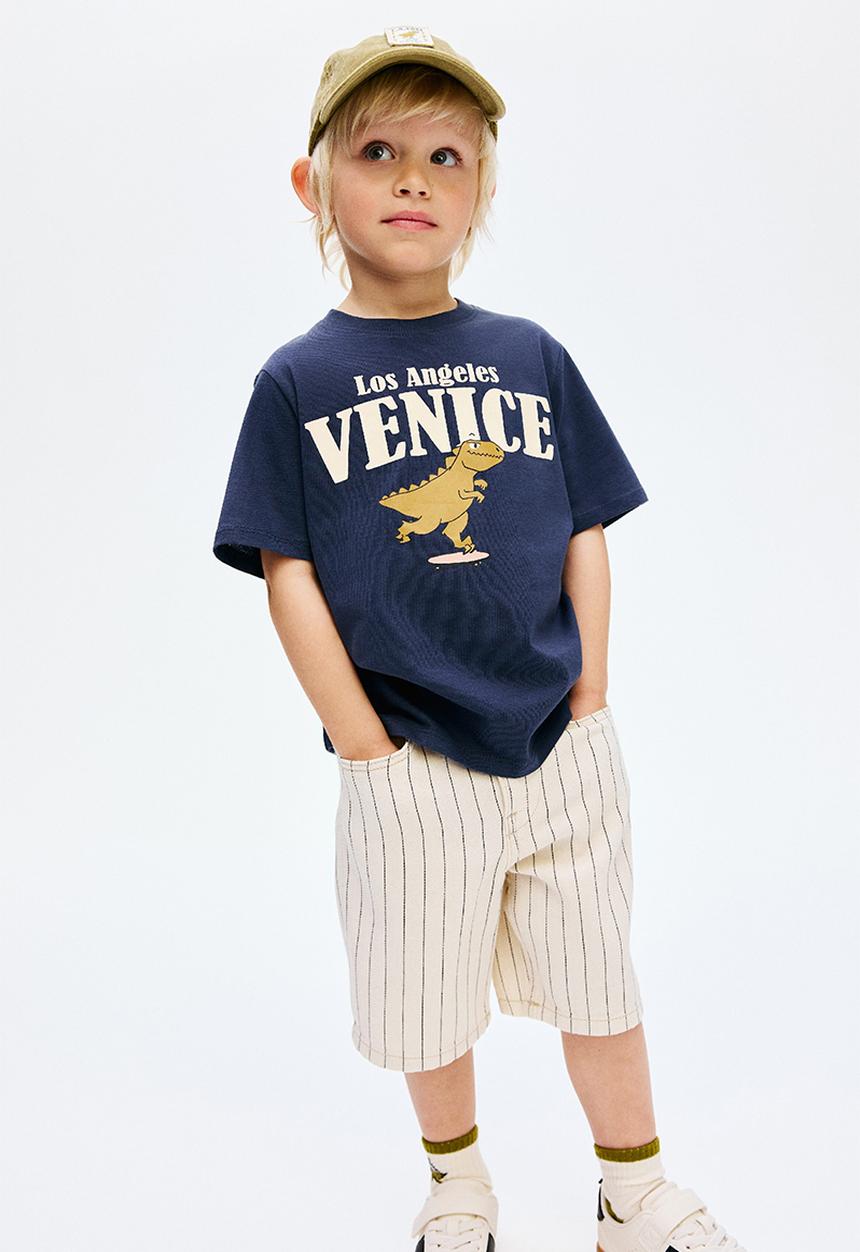 H&M - Printed T-shirt - navy blue/venice 