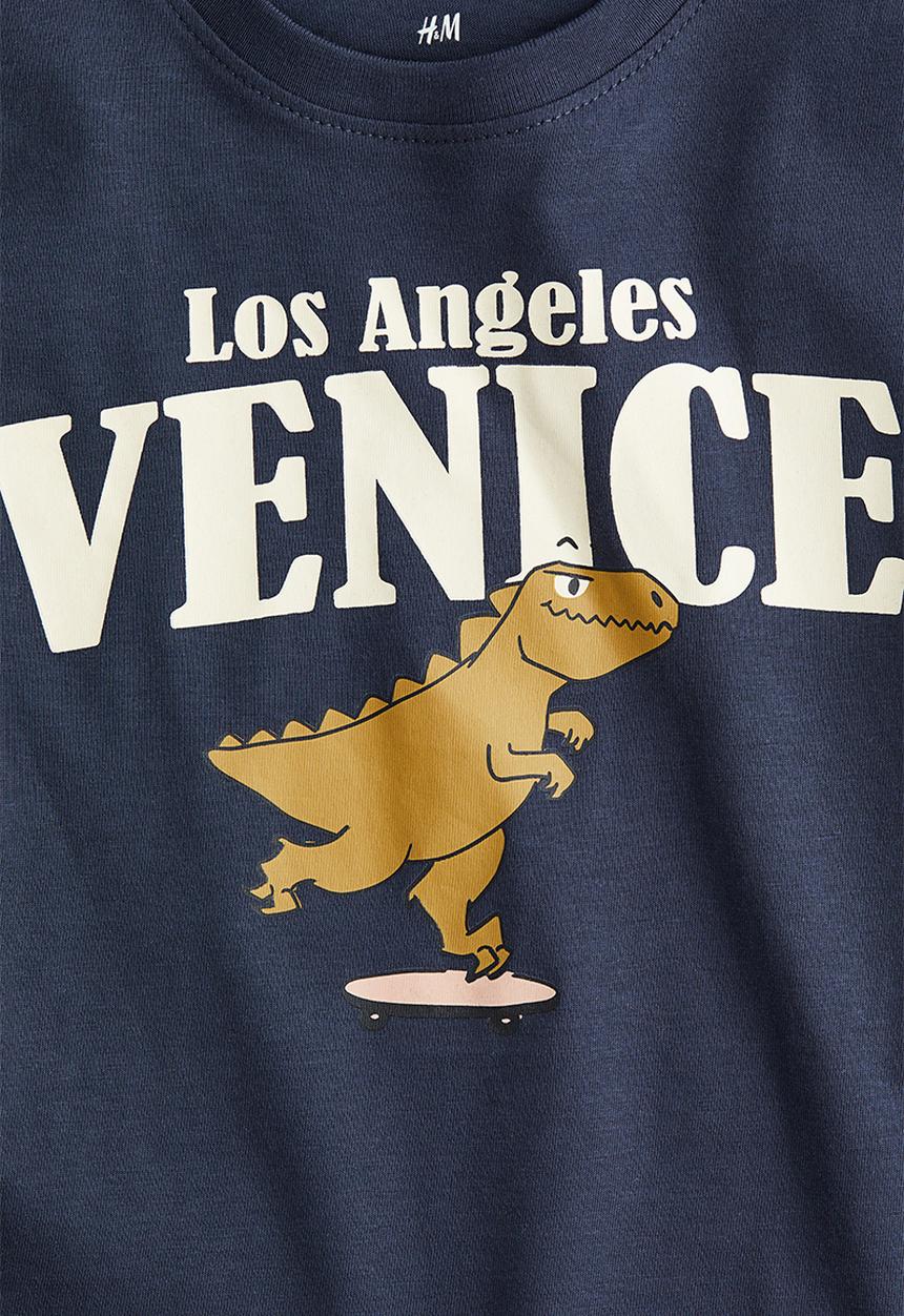 H&M - Printed T-shirt - navy blue/venice 
