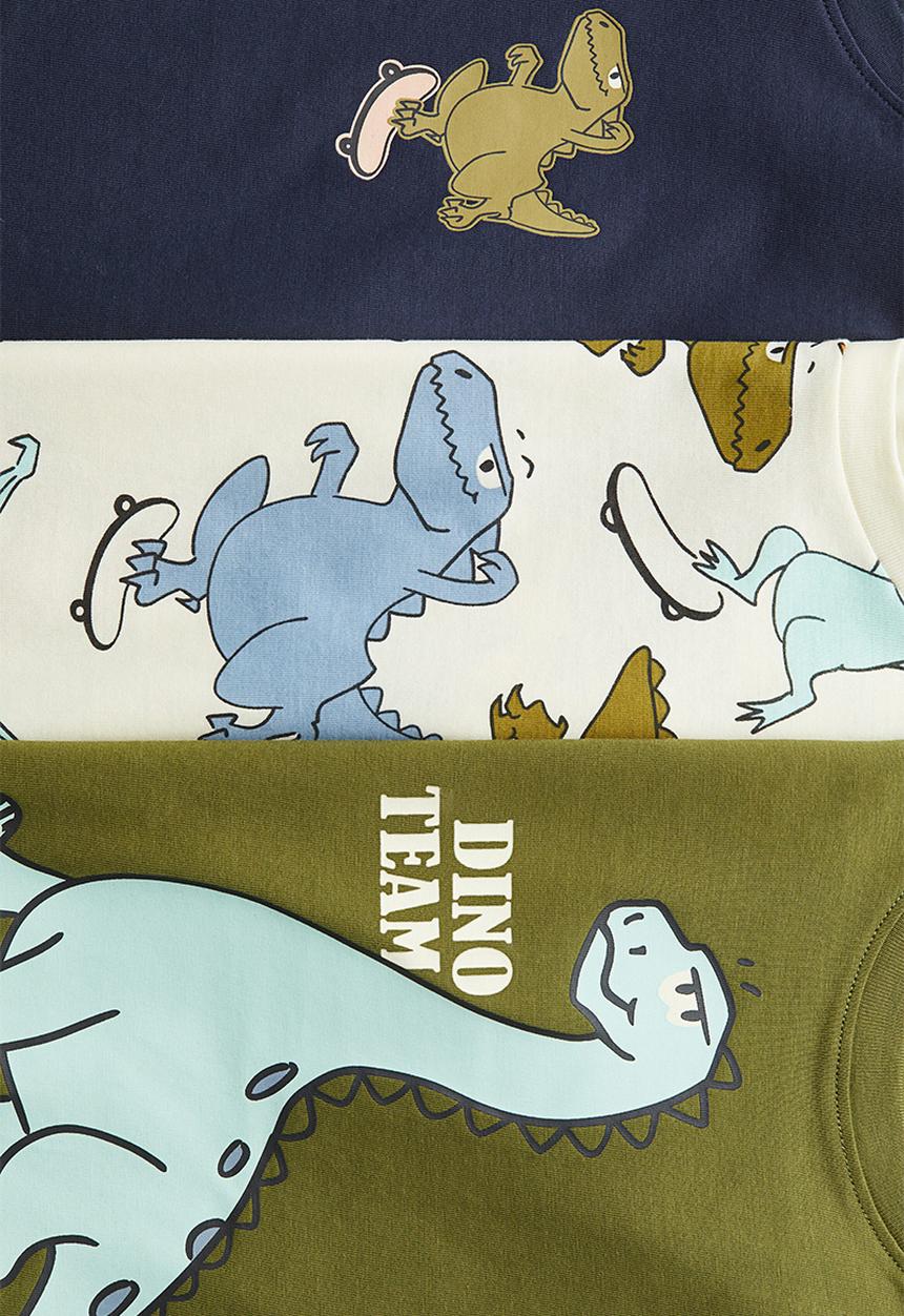 H&M - 3-Pack printed T-shirts - khaki green/dinosaurs