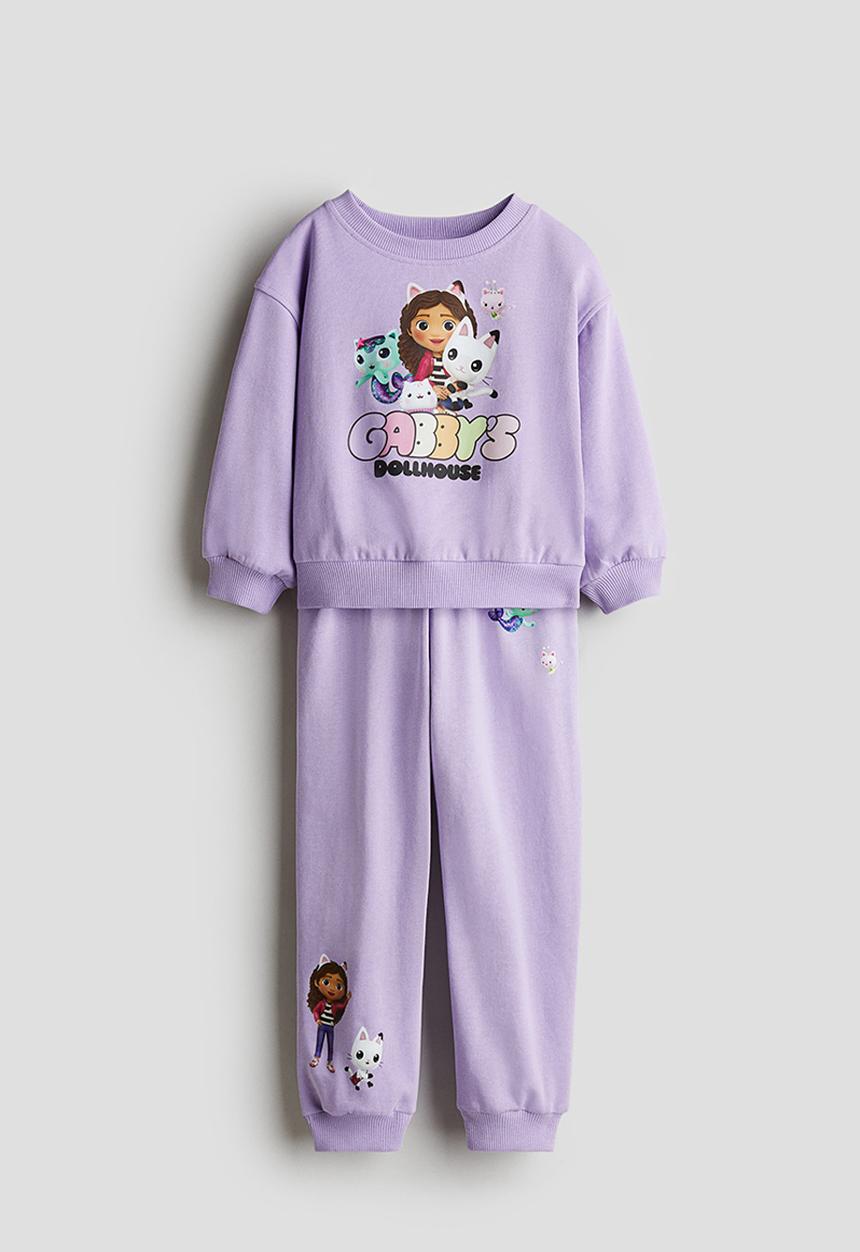 H&M - 2-Piece printed sweatshirt set - purple/gabby's dollhouse