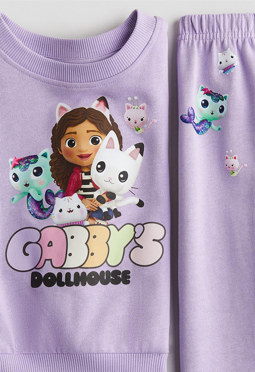 H&M - 2-Piece printed sweatshirt set - purple/gabby's dollhouse