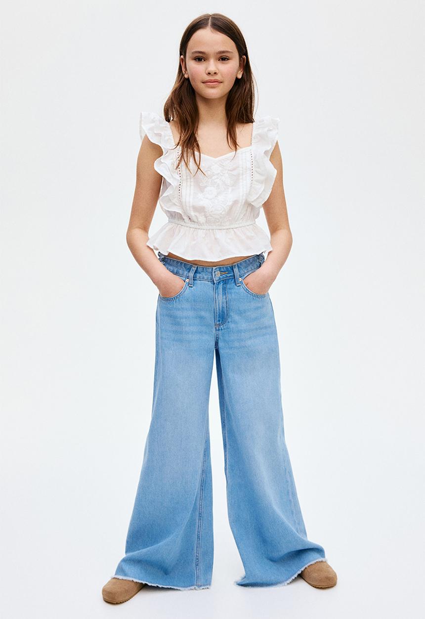 H&M - Wide-leg jeans - light denim blue/ties