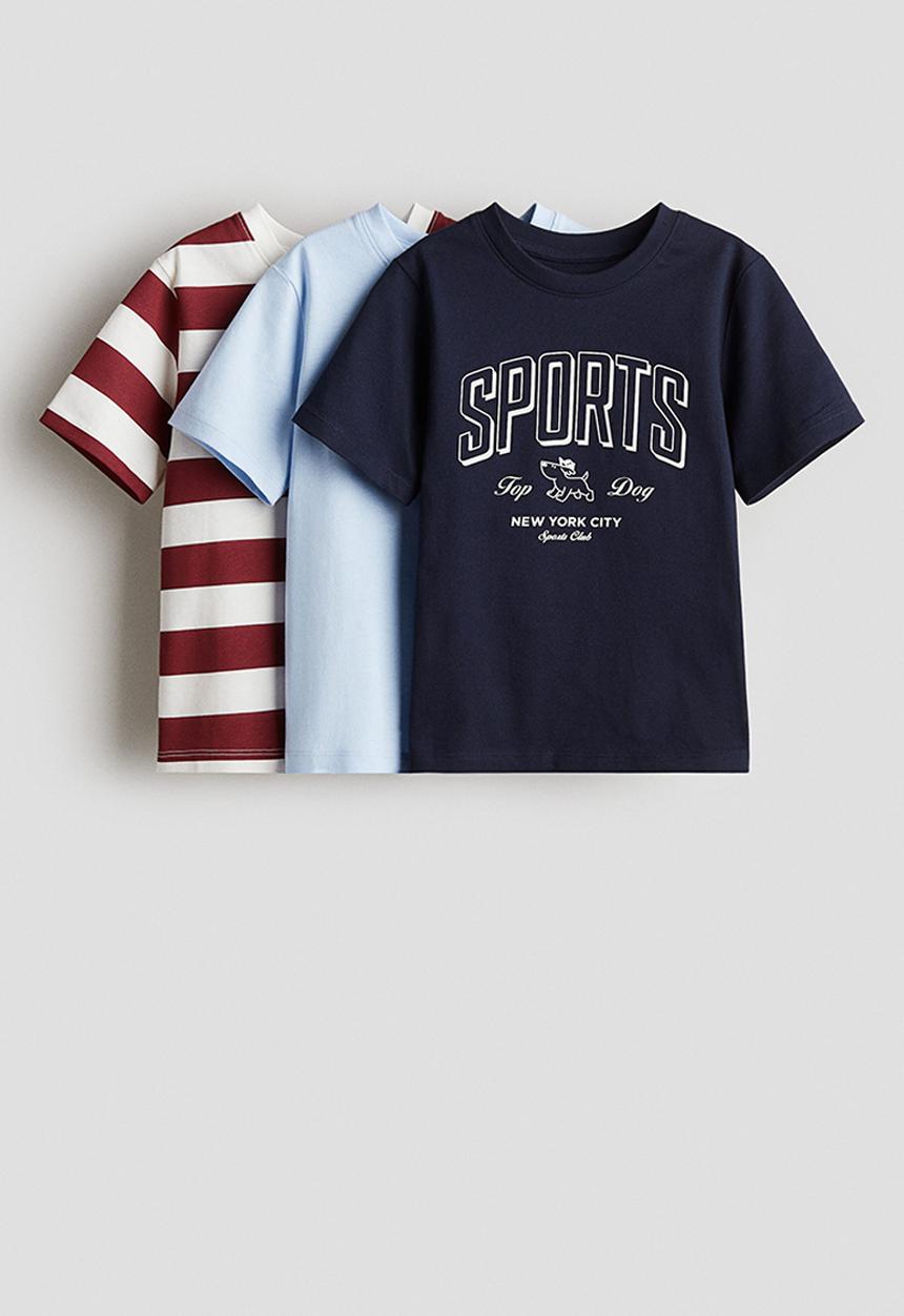 H&M - 3-Pack cotton T-shirts - navy blue/sports