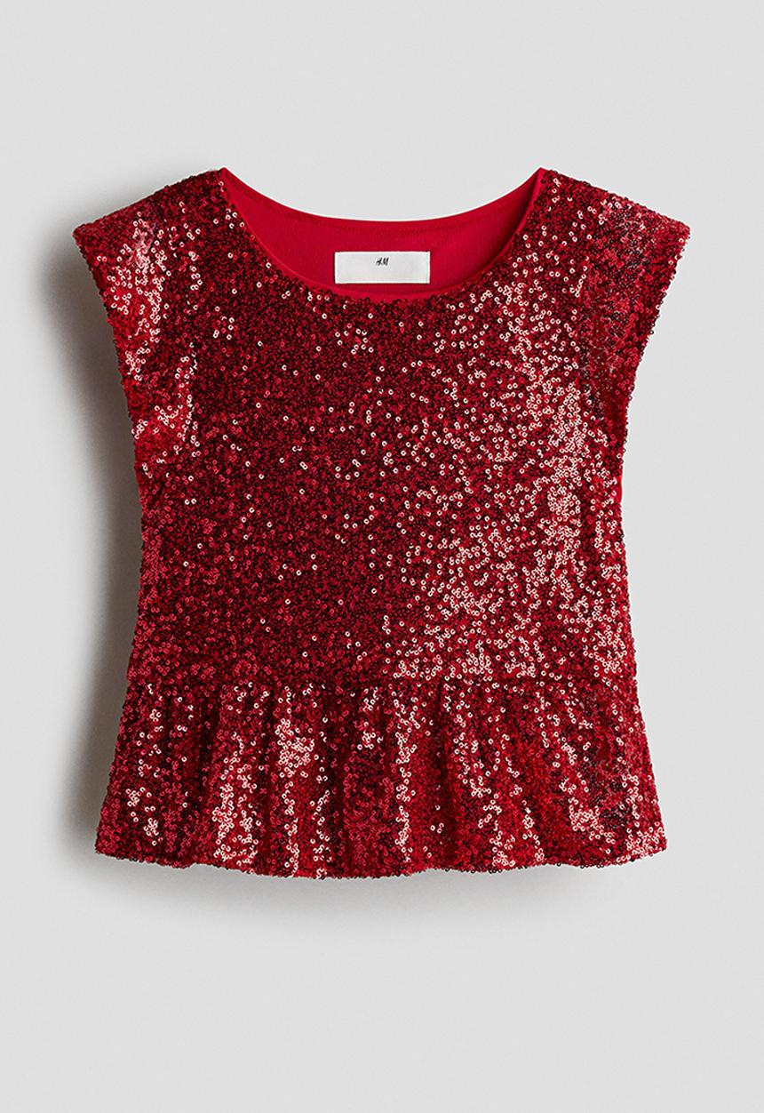 H&M - Sequined peplum top - red