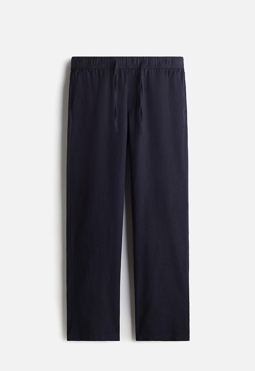 H&M - Relaxed fit linen-blend trousers - navy blue