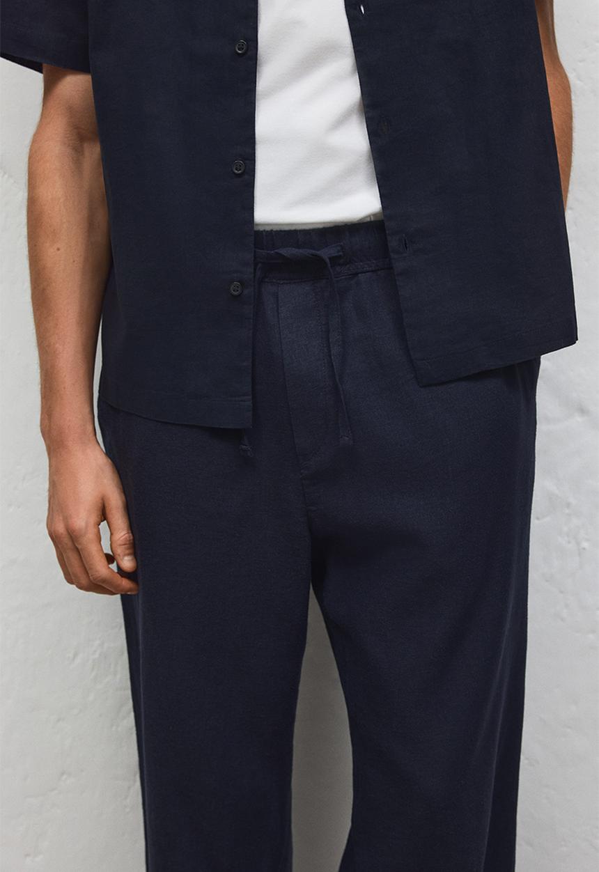 H&M - Relaxed fit linen-blend trousers - navy blue