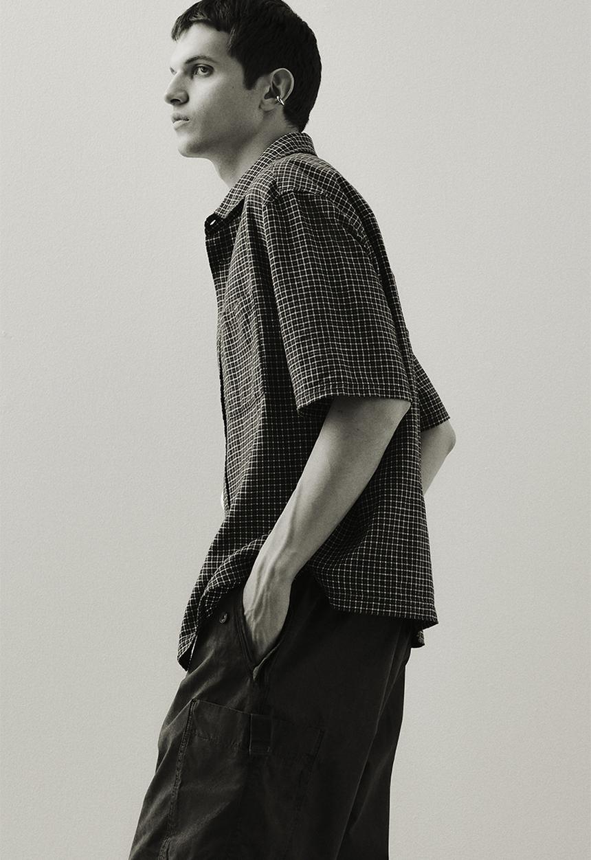 H&M - Oversized fit short-sleeved linen-blend shirt - black checked