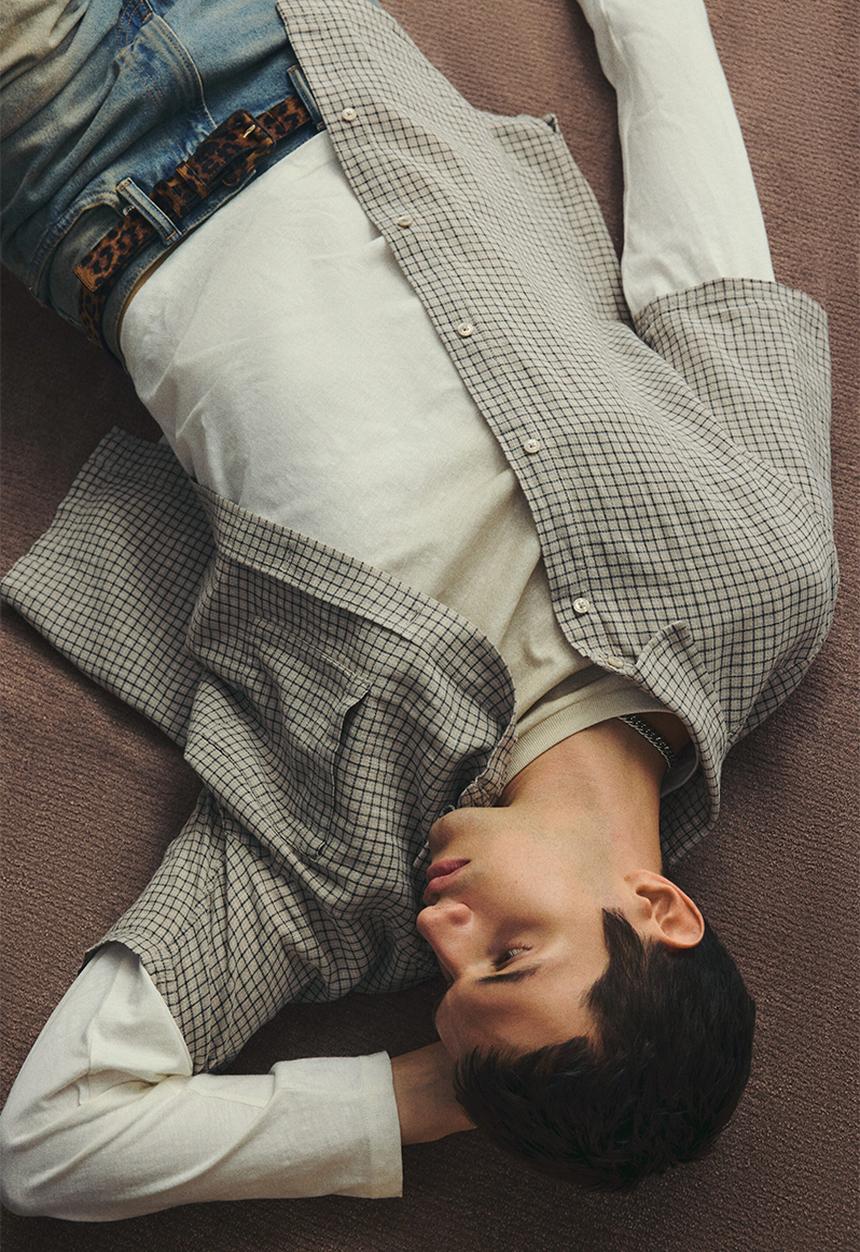 H&M - Oversized fit short-sleeved linen-blend shirt - beige checked