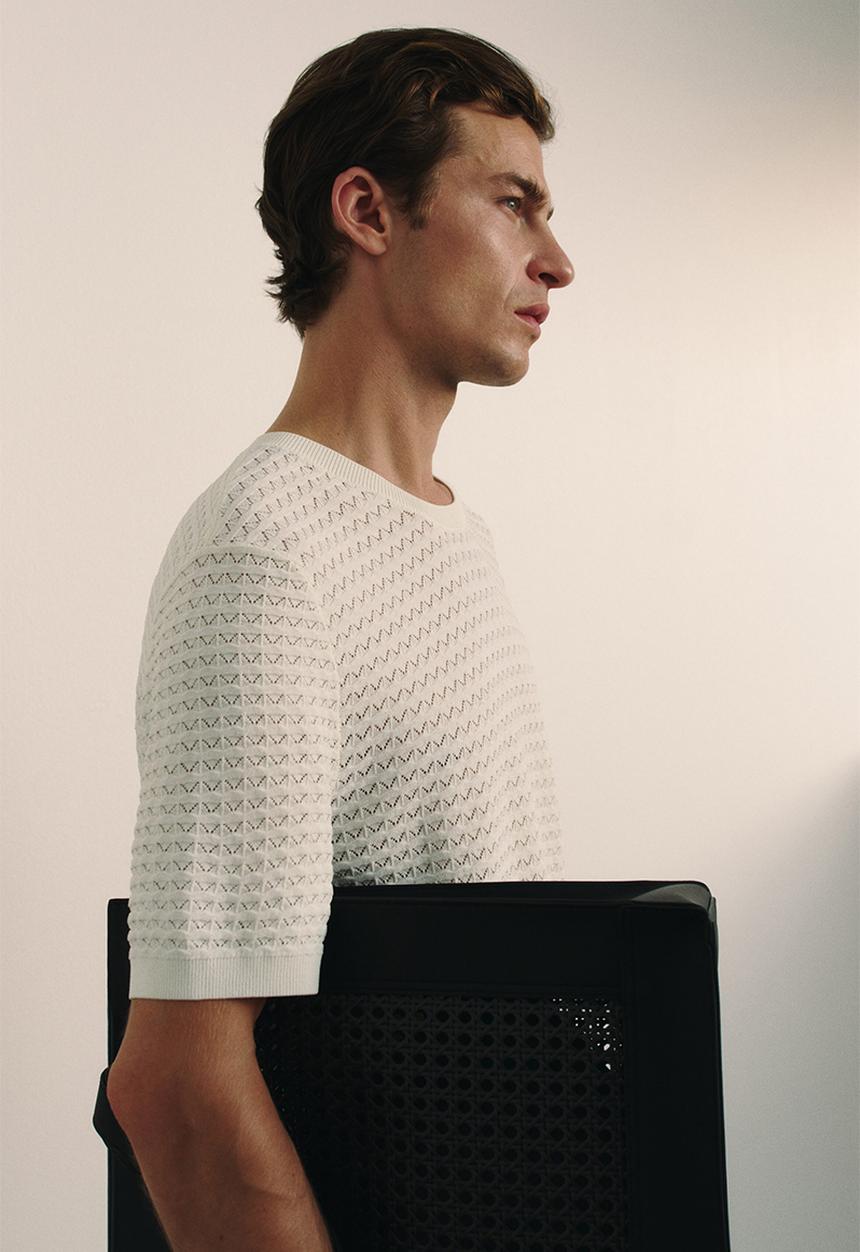 H&M - Slim fit knitted t-shirt - white