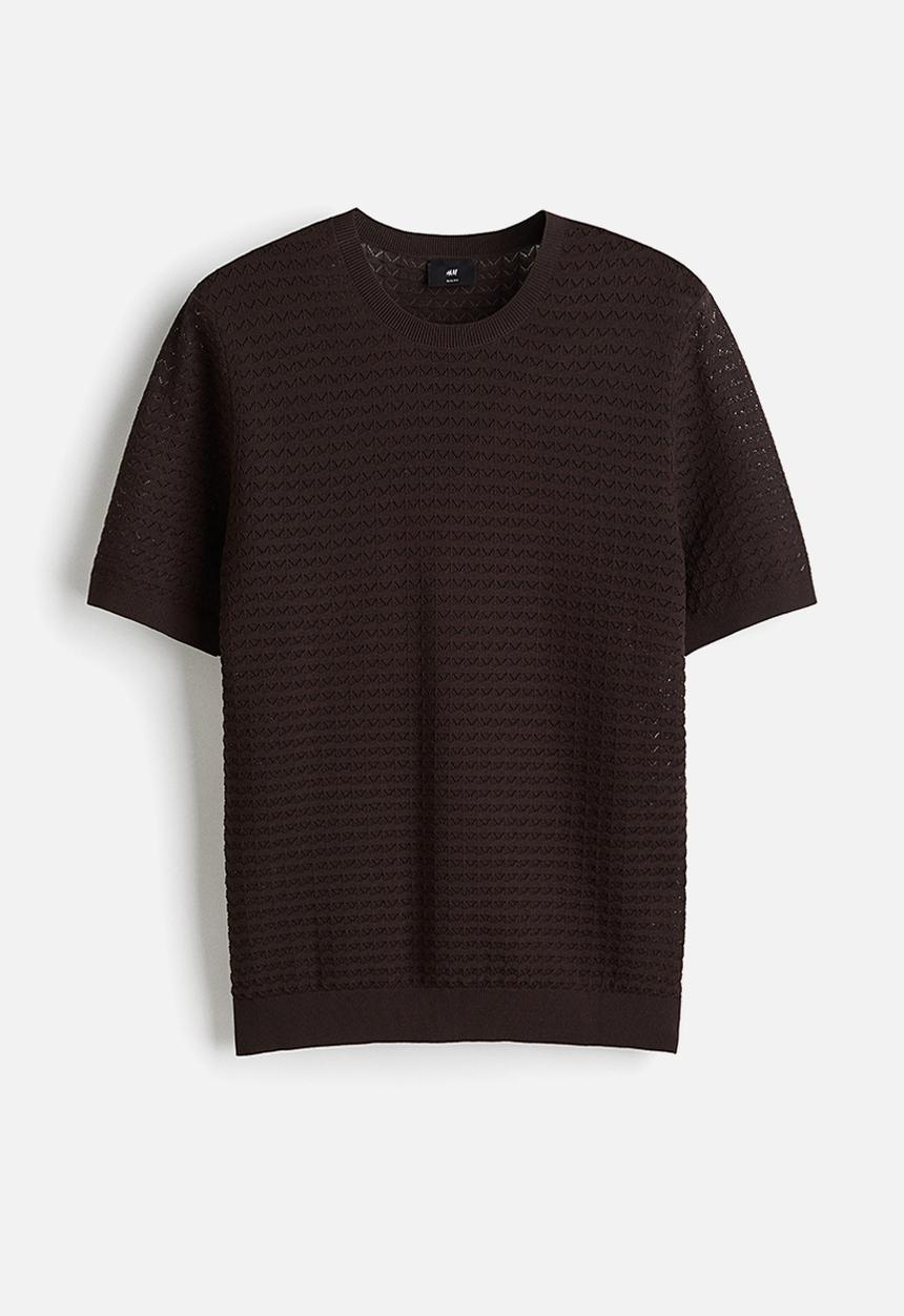 H&M - Slim fit knitted t-shirt - brown