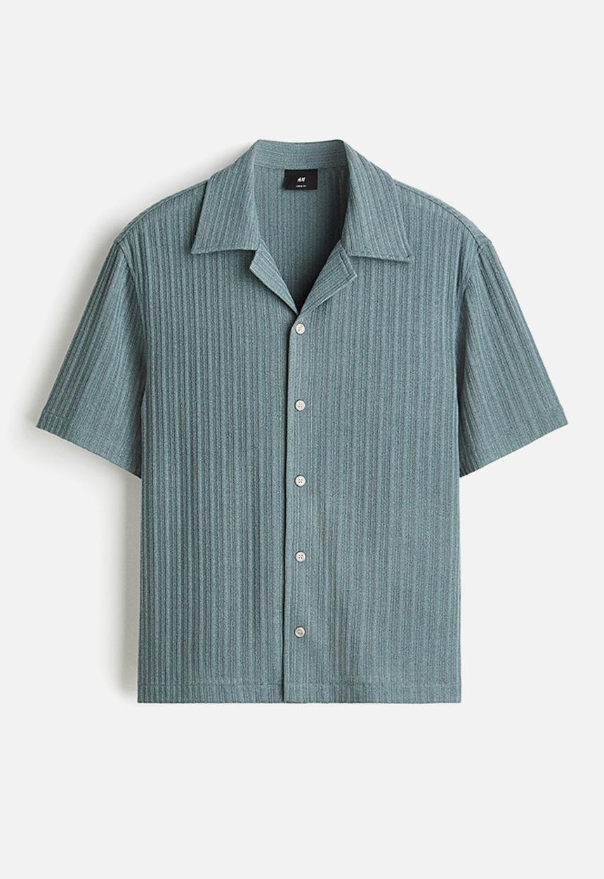 H&M - Loose fit rib-knit resort shirt - turquoise