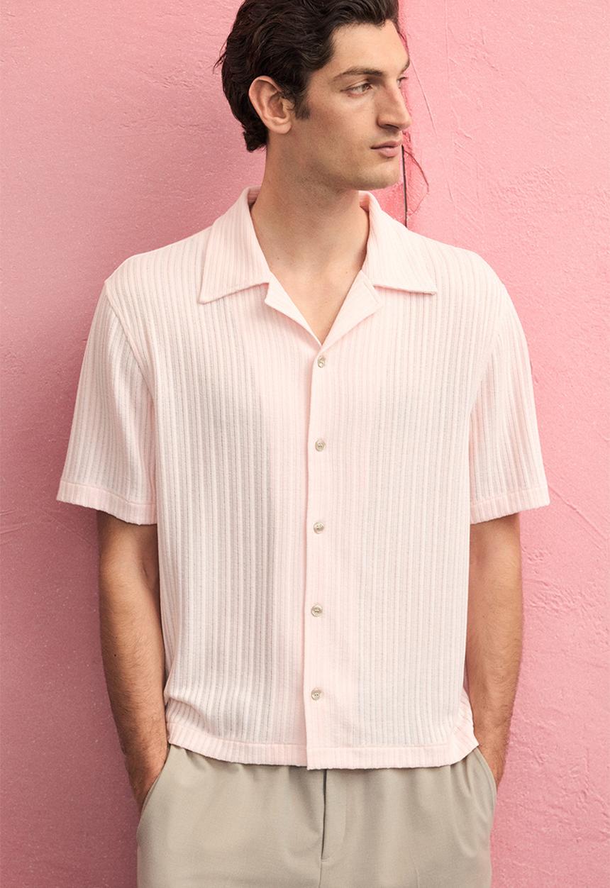 H&M - Loose fit rib-knit resort shirt - pink