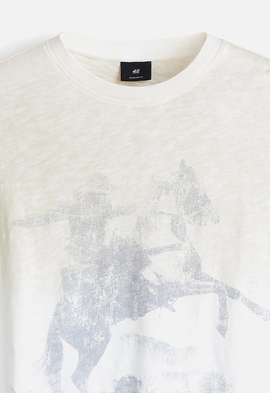 H&M - Oversized fit t-shirt - white/cowboy
