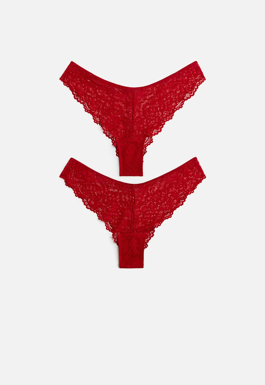 H&M - 2-Pack lace brazilian briefs - red