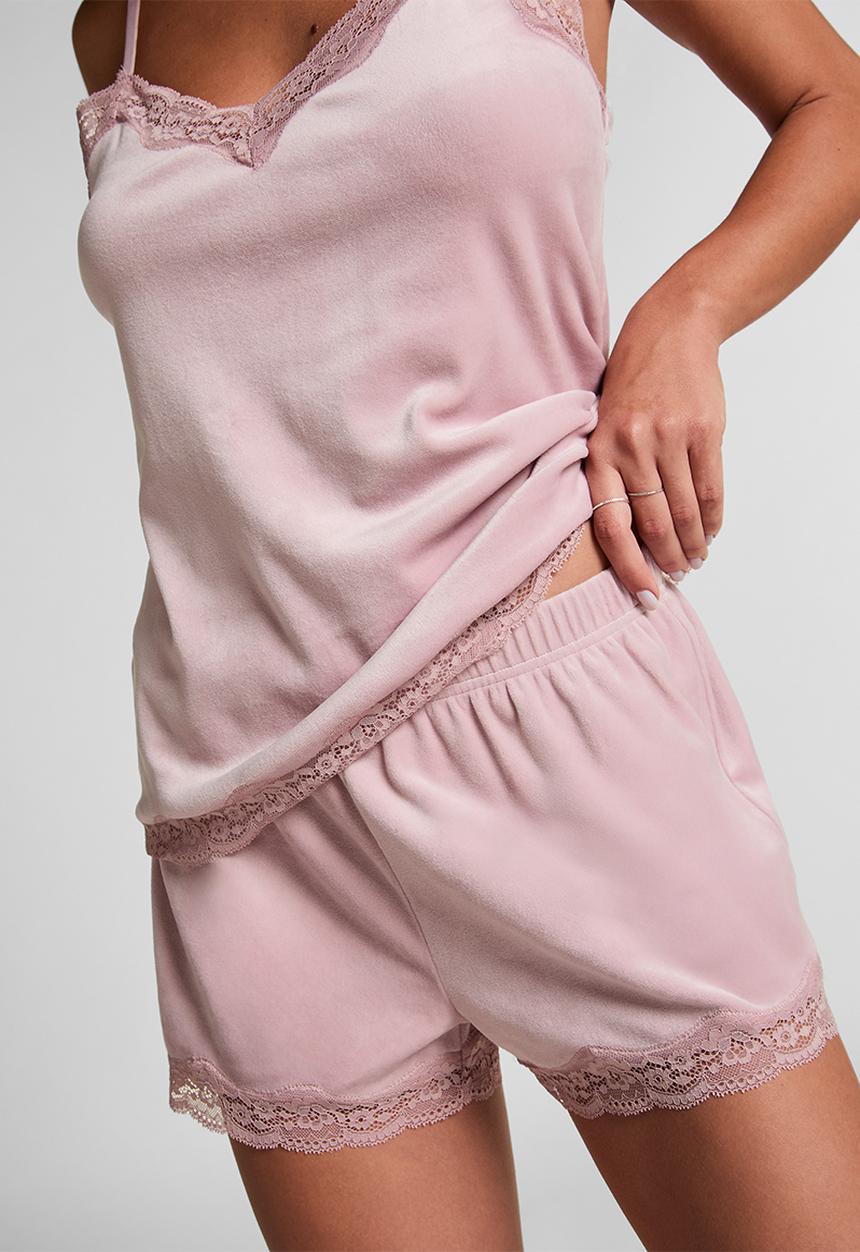 Hunkemoller - Short velours scallop lace - pink