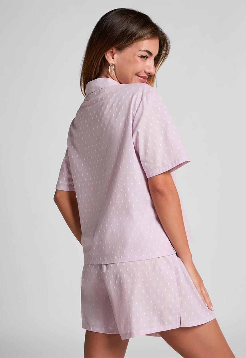 Hunkemoller - Jacket short sleeve cotton dobby - pink
