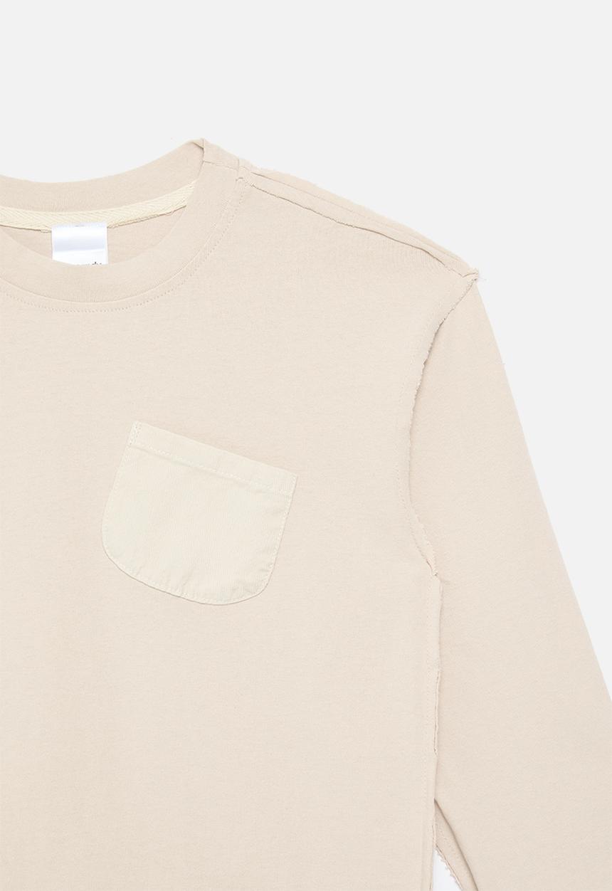 Pop Candy - Distressed detail tee with contrast pocket - beige/cream