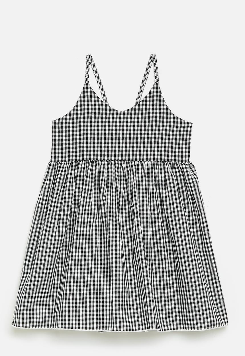 Pop Candy - Back tie gingham sun dress - black