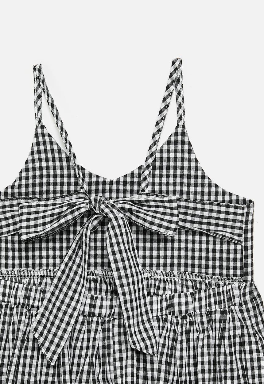 Pop Candy - Back tie gingham sun dress - black
