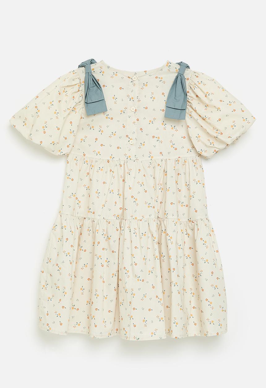 Pop Candy - Gypsy skirt dress with double bow detail - ivory/floral aop