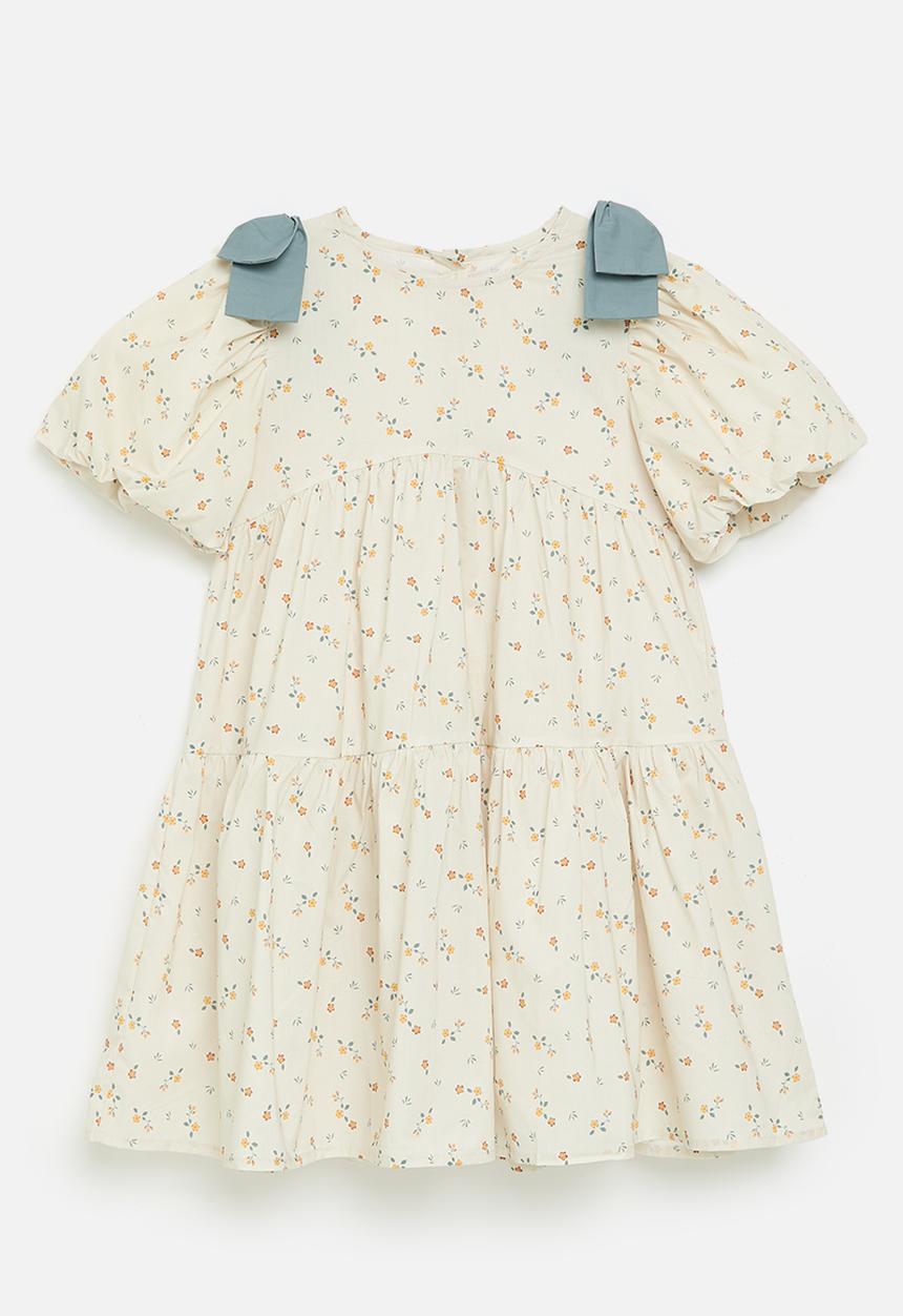 Pop Candy - Gypsy skirt dress with double bow detail - ivory/floral aop