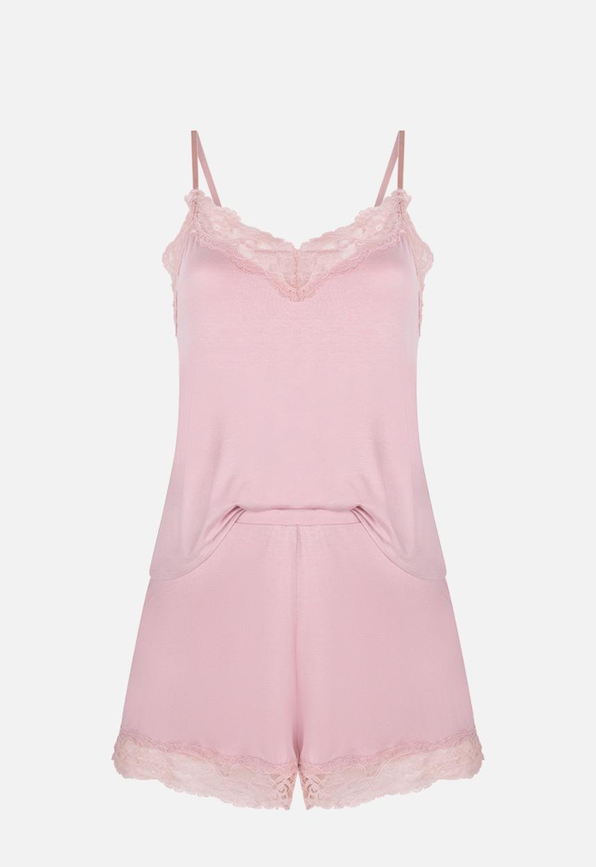 Hunkemoller - Pj cami jersey lace nana - pink