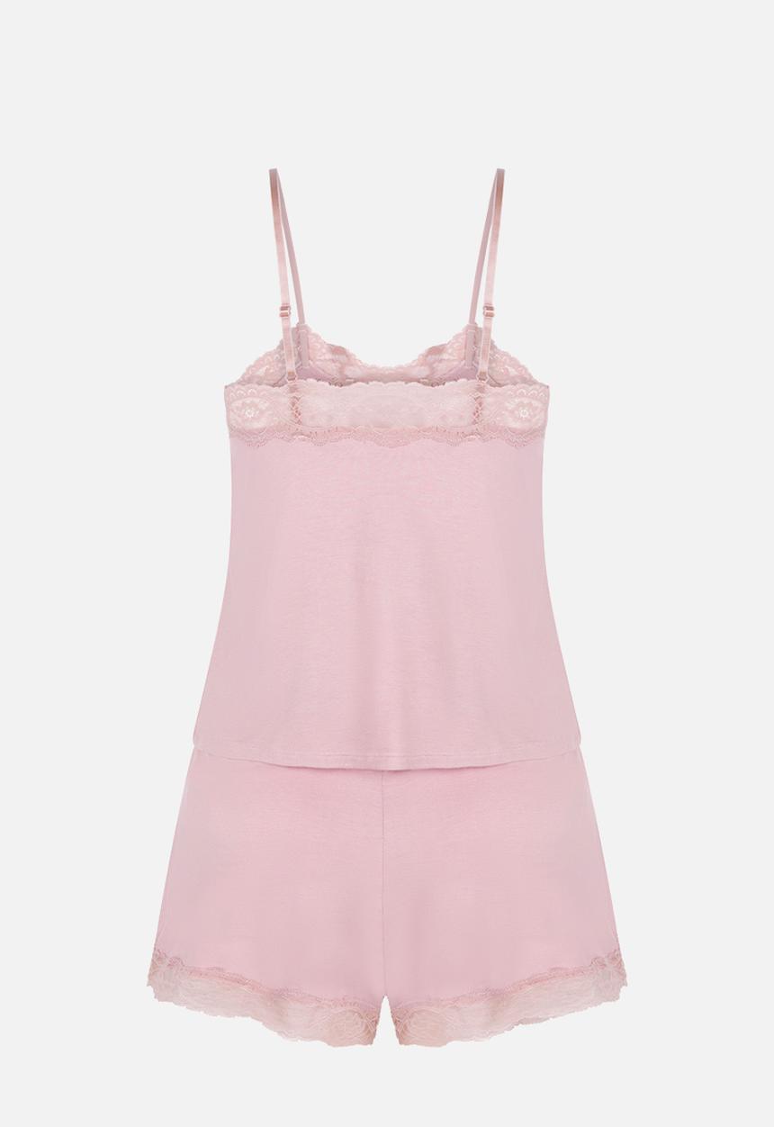 Hunkemoller - Pj cami jersey lace nana - pink