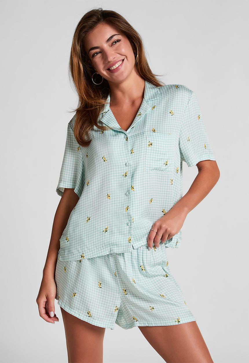 Hunkemoller - Jacket short sleeve viscose check print - harbor gray