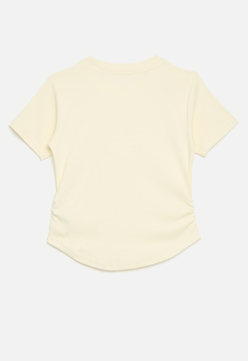 Pop Candy - 3D fabric flower top with beads and ribbon - light yellow/white