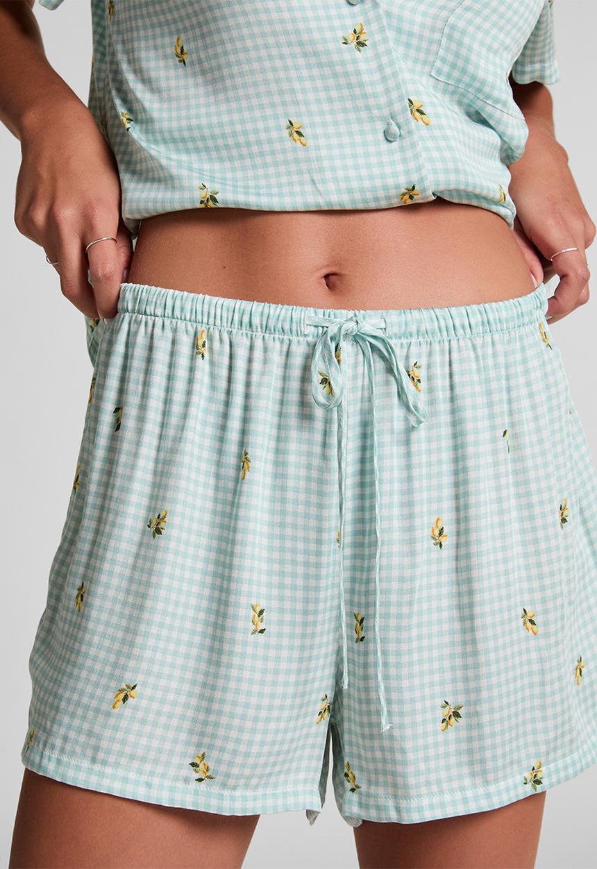 Hunkemoller - Short viscose check print - green