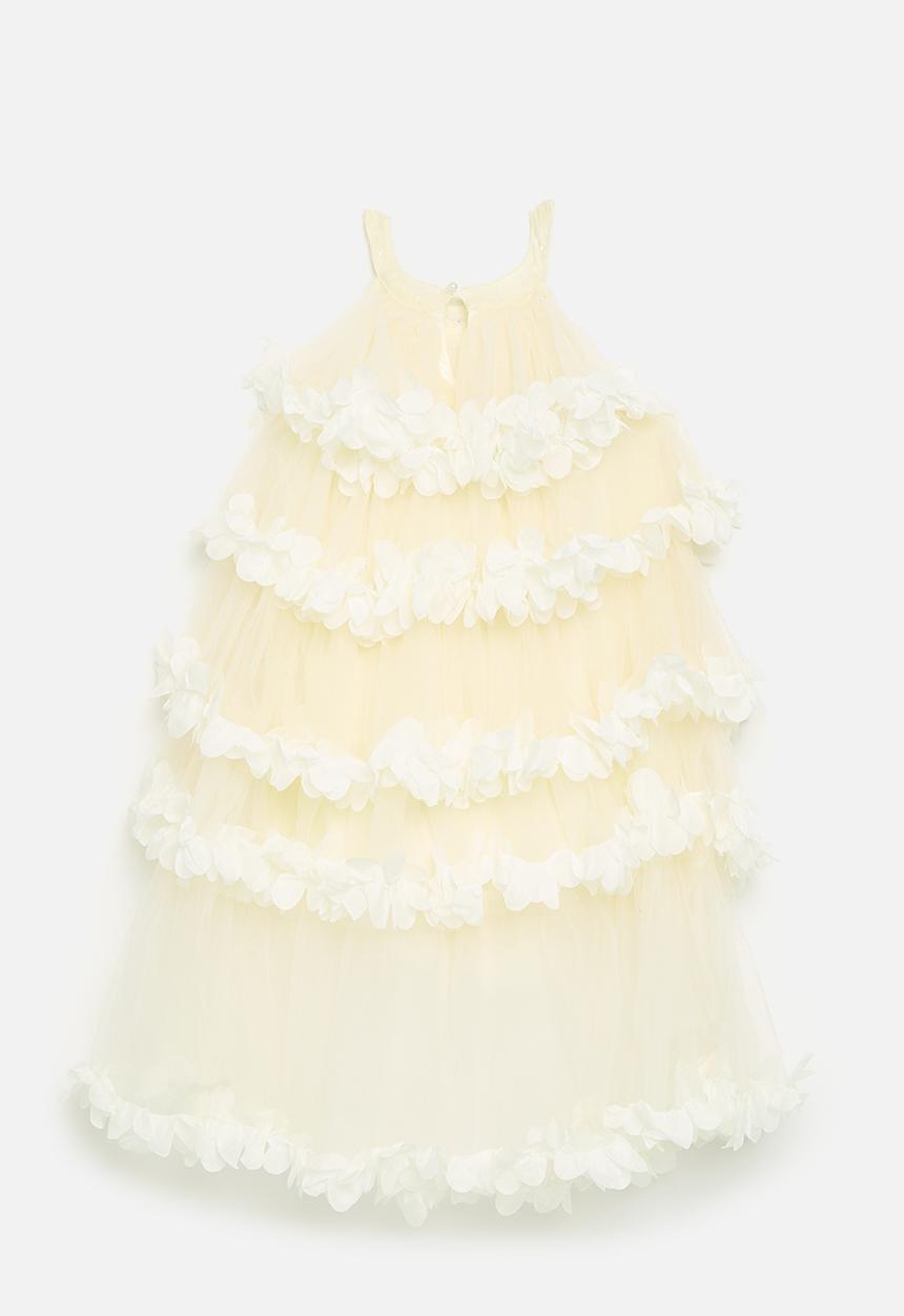 Pop Candy - Halter neck tulle dress with floral edged tiers - pale yellow/white
