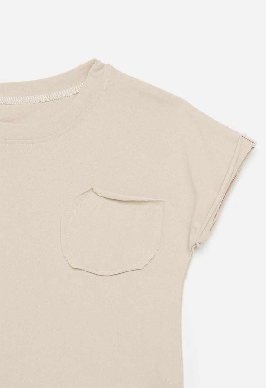 Pop Candy - Asymmetrical front tee with stylised pocket - beige